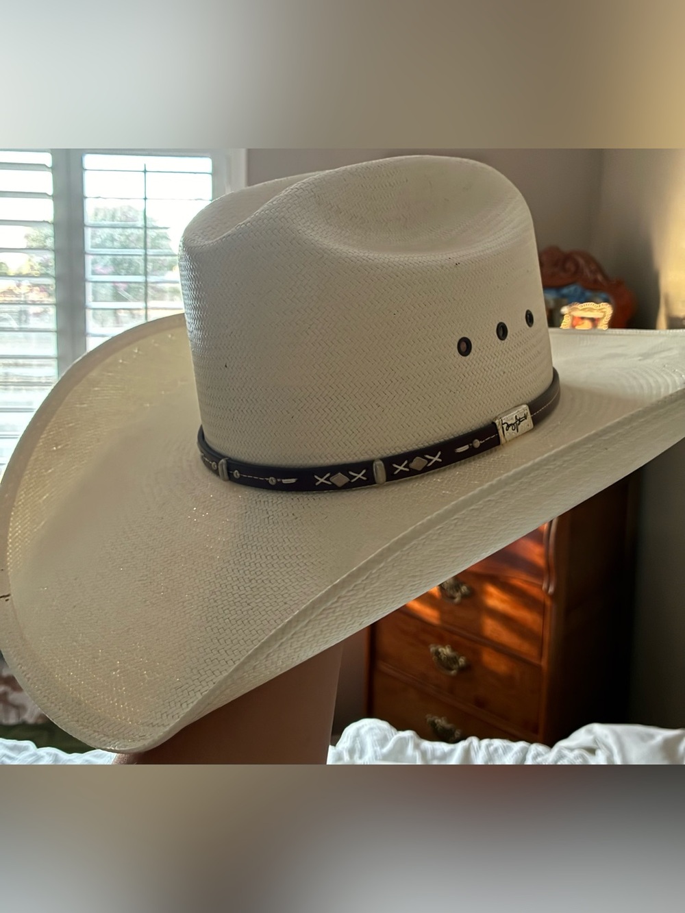 Kids White Straw Cowboy Hat with Decorative Accent Band